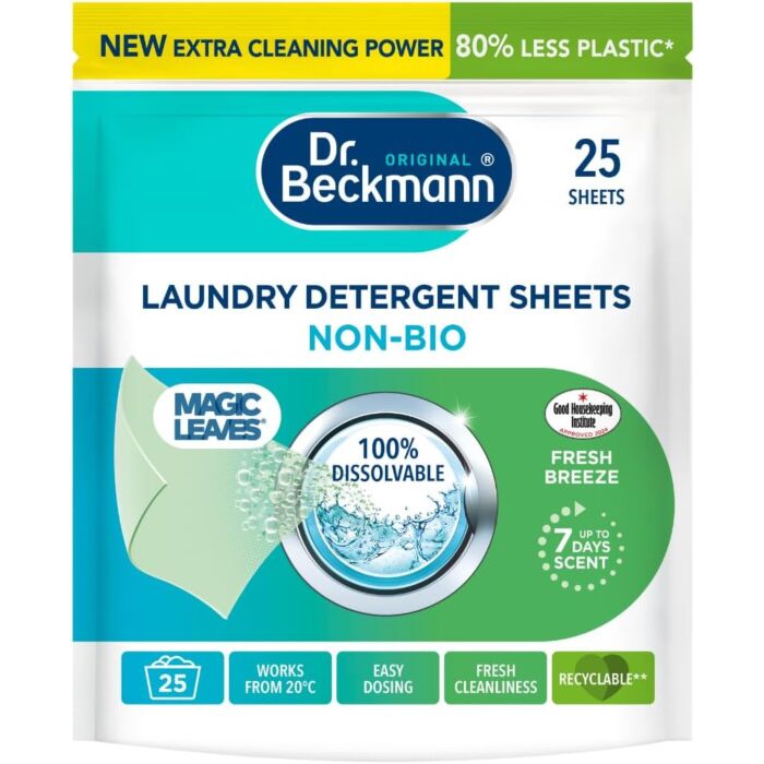 Dr. Beckmann Original Magic Leaves Laundry Detergent Sheets Non Bio Intense Fresh 25 Washes 100g